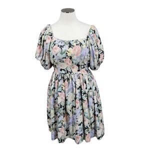 Impromptu 80s Vintage Floral Prom Puff Sleeve Dress Fitted Bodice
